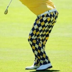 Loudmouth Blue, Yellow and White Argyle Golf Pants 32X34L